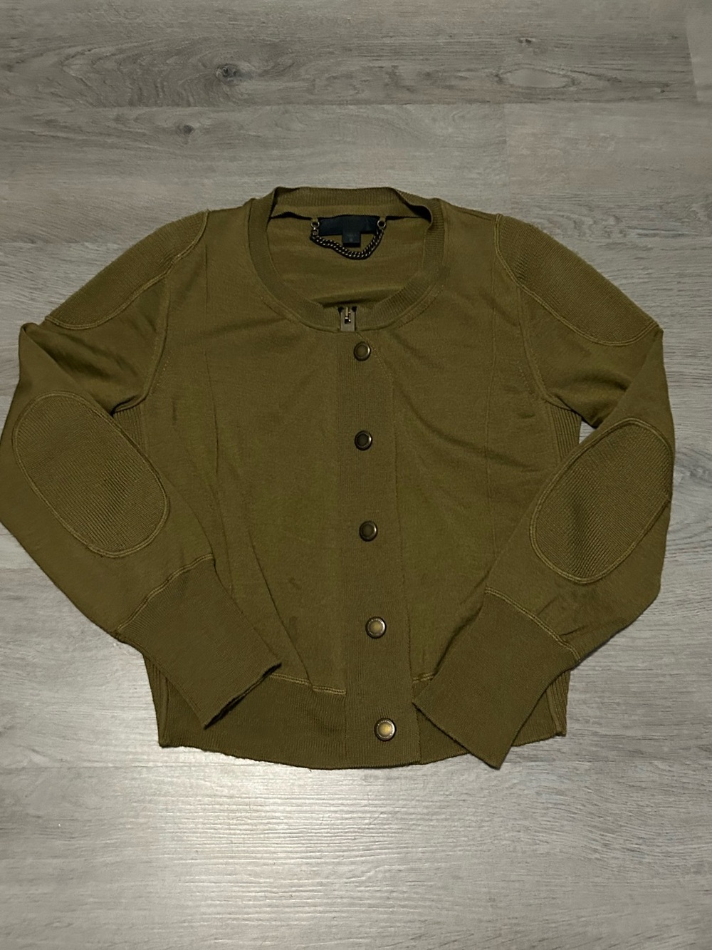 Burberry Olive Green Zip & Snap Knit Sweater